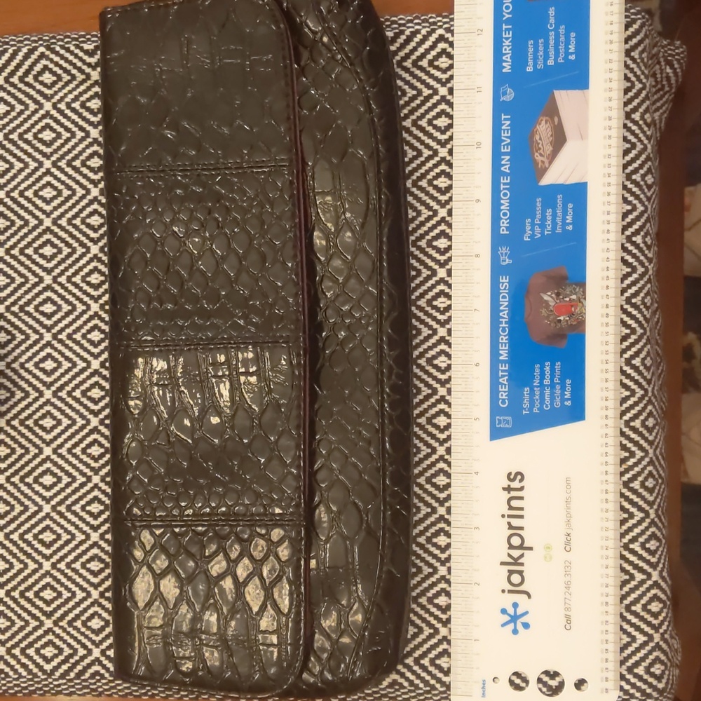 Black glossy croc embossed clutch